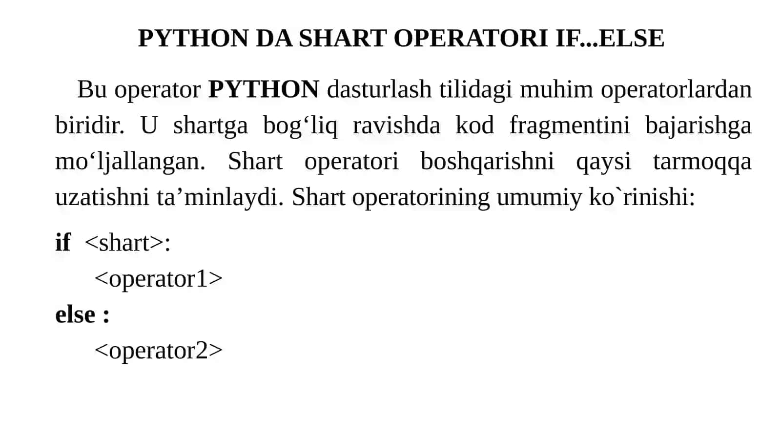 Pythonda tarmoqlanuvchi operatorlar 3