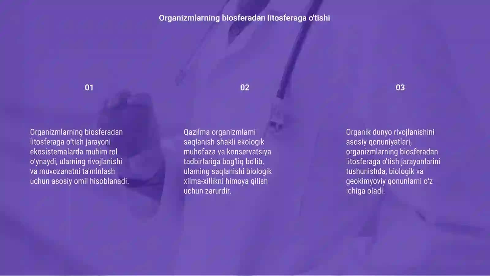 Organizmlarning biosferadan litosferaga oʻtish jarayoni 3