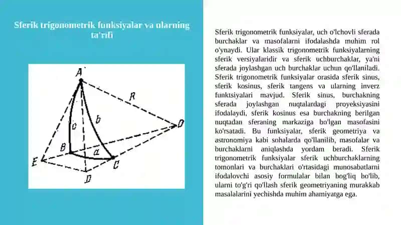 Sferik trigonometriyaning asosiy formulalari 3