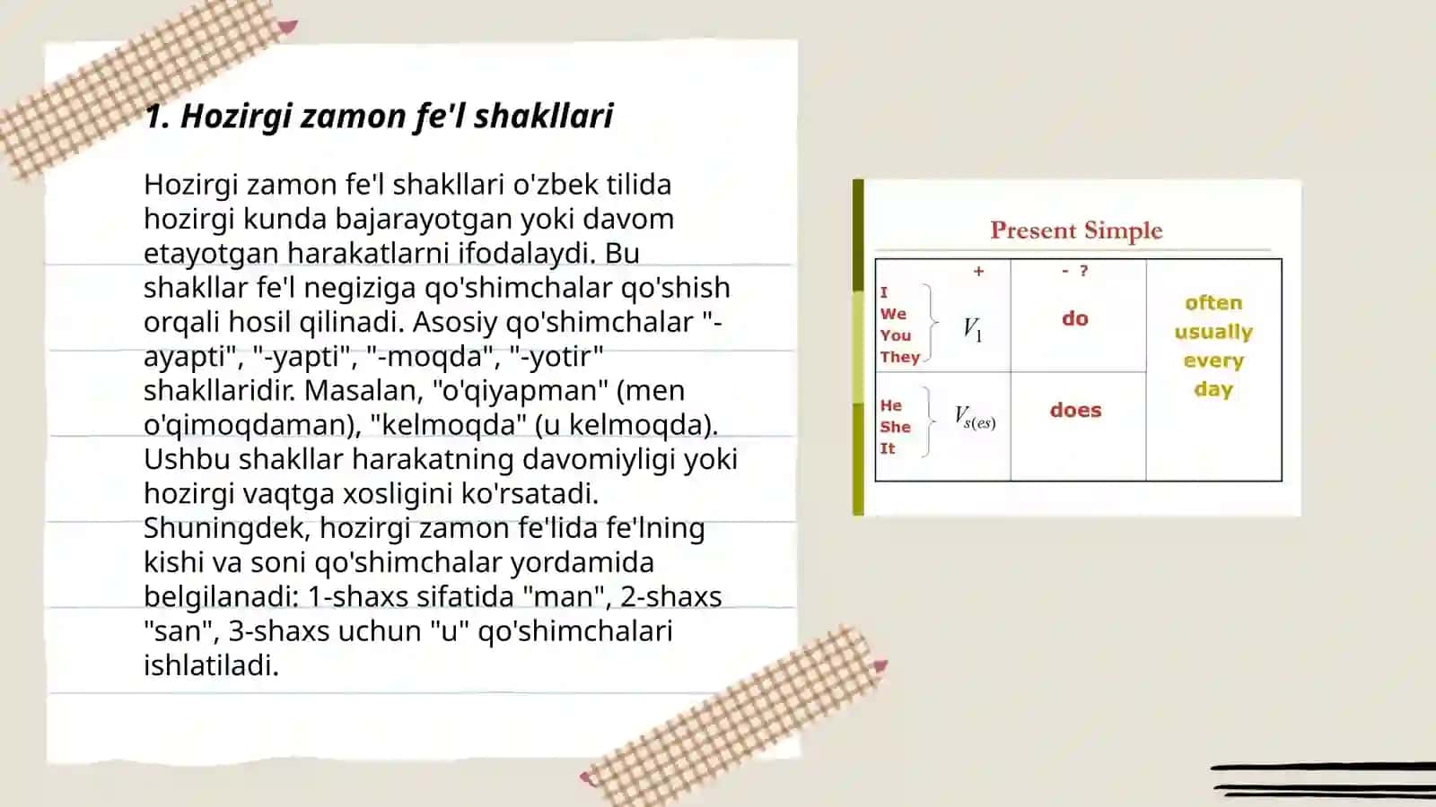 Hozirgi zamon fe'l shakllari 3