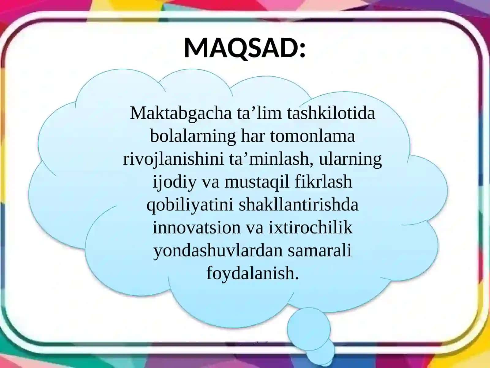 “ENG YAXSHI IJODKOR-IXTIROCHI TARBIYACHI” nominatsiyasida tayyorlagan TAQDIMOTI 3