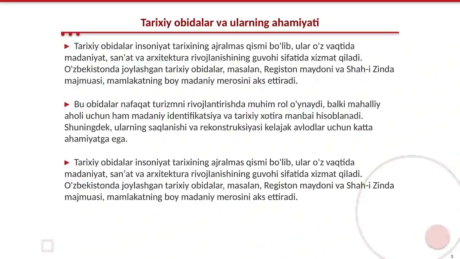 Tarixiy obidalar va me’morial majmualarni rekonstruksiya va restavratsiya ishlari 3