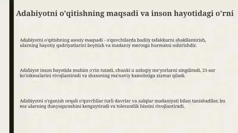 Adabiyotoʻqitishningmaqsadivavazifalari 3