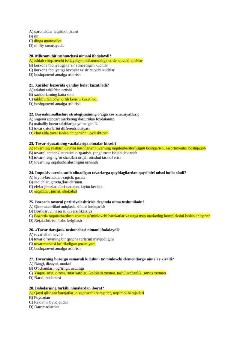 Yakuniy marketing test javoblari bilan 3