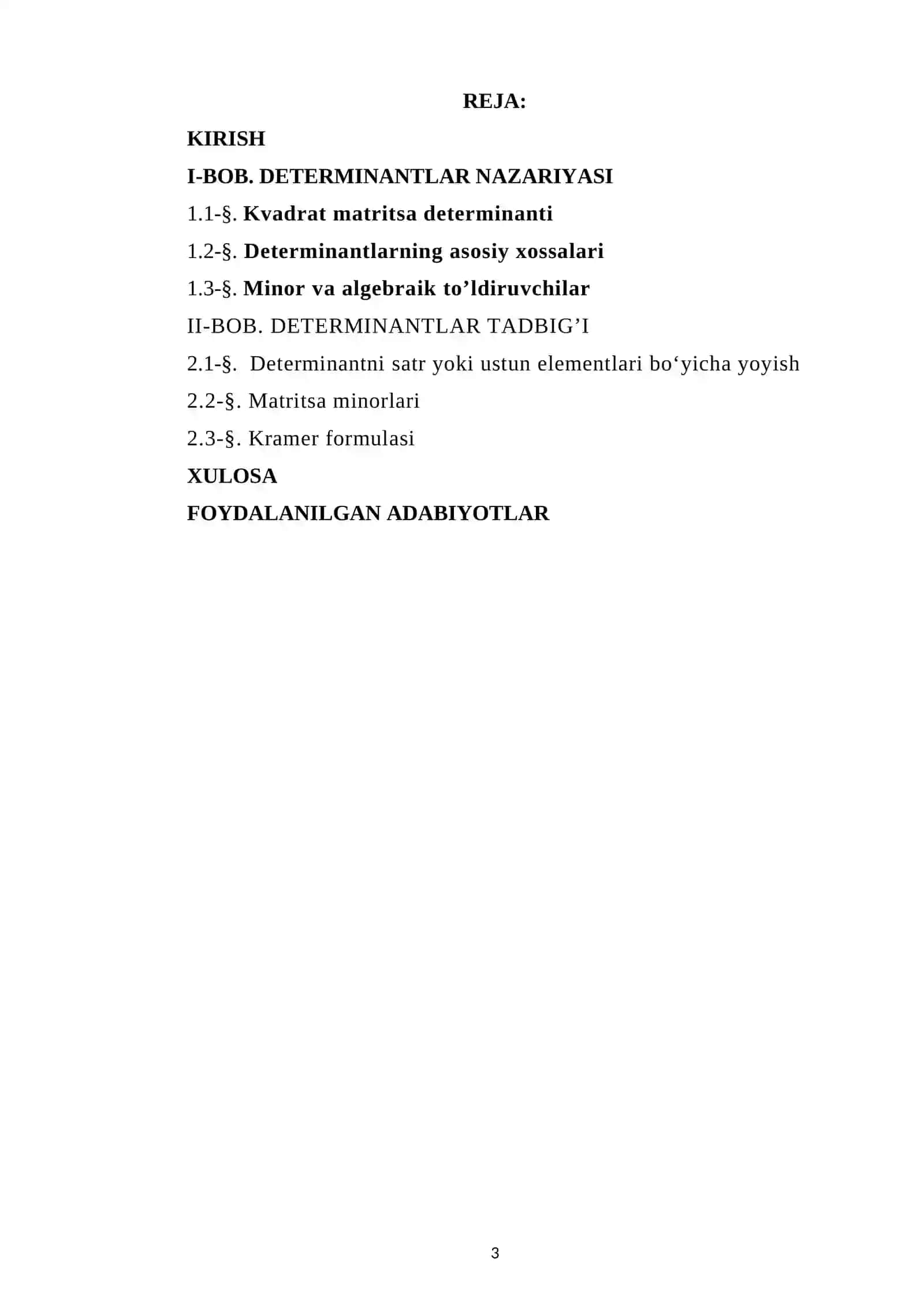 Determinantlar va ularning tadbig’i 3