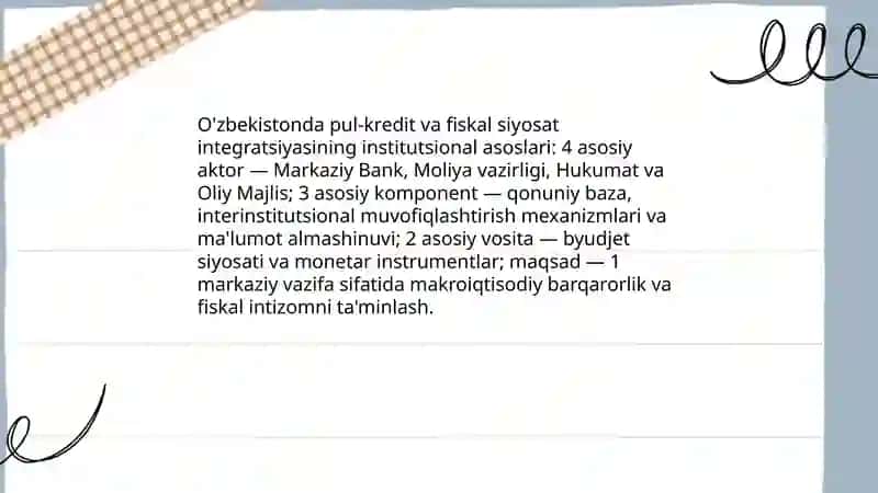Pul-kredit va fiksal siyosatning muvofiqlashtirilishi: O'zbekiston amaliyoti 3
