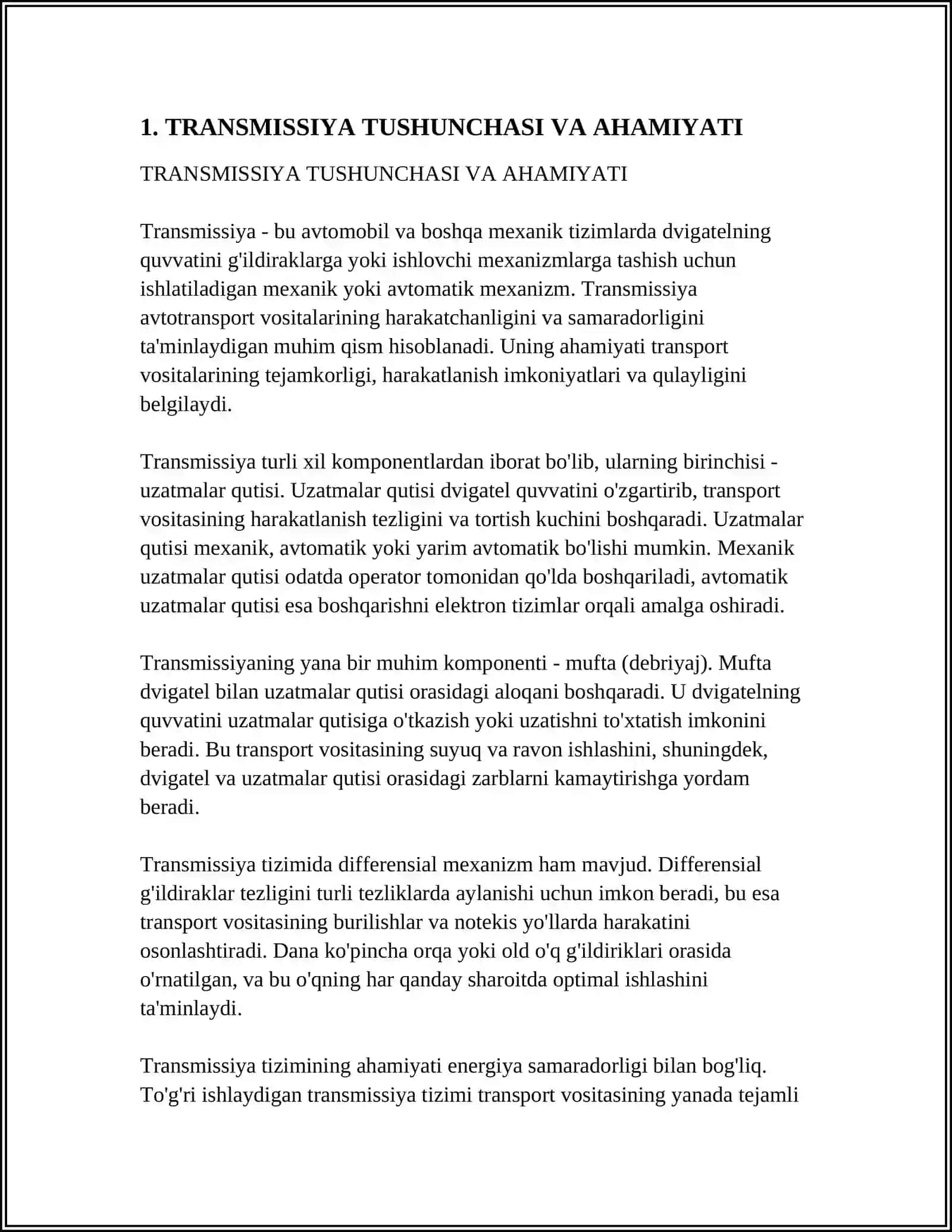 TRANSMISSIYA. ILASHISH MUFTASI 3