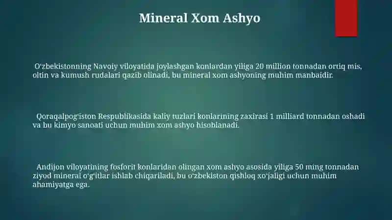 O'zbekistonda kimyoviy xom-ashyo xillari va ularning turlari 3