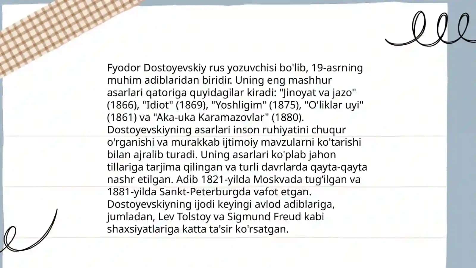 Fyodor Dostoyevskiy – romannavis 3