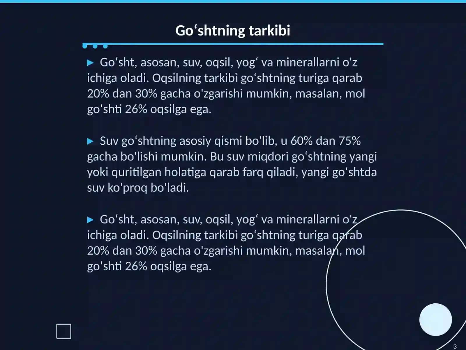 Goʻshtlarning tarkibiy qismi 3