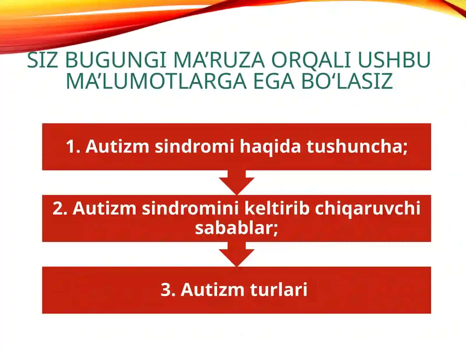 AUTIZM SINDROMLI BOLALAR BILAN ISHLASH METODIKASI 3