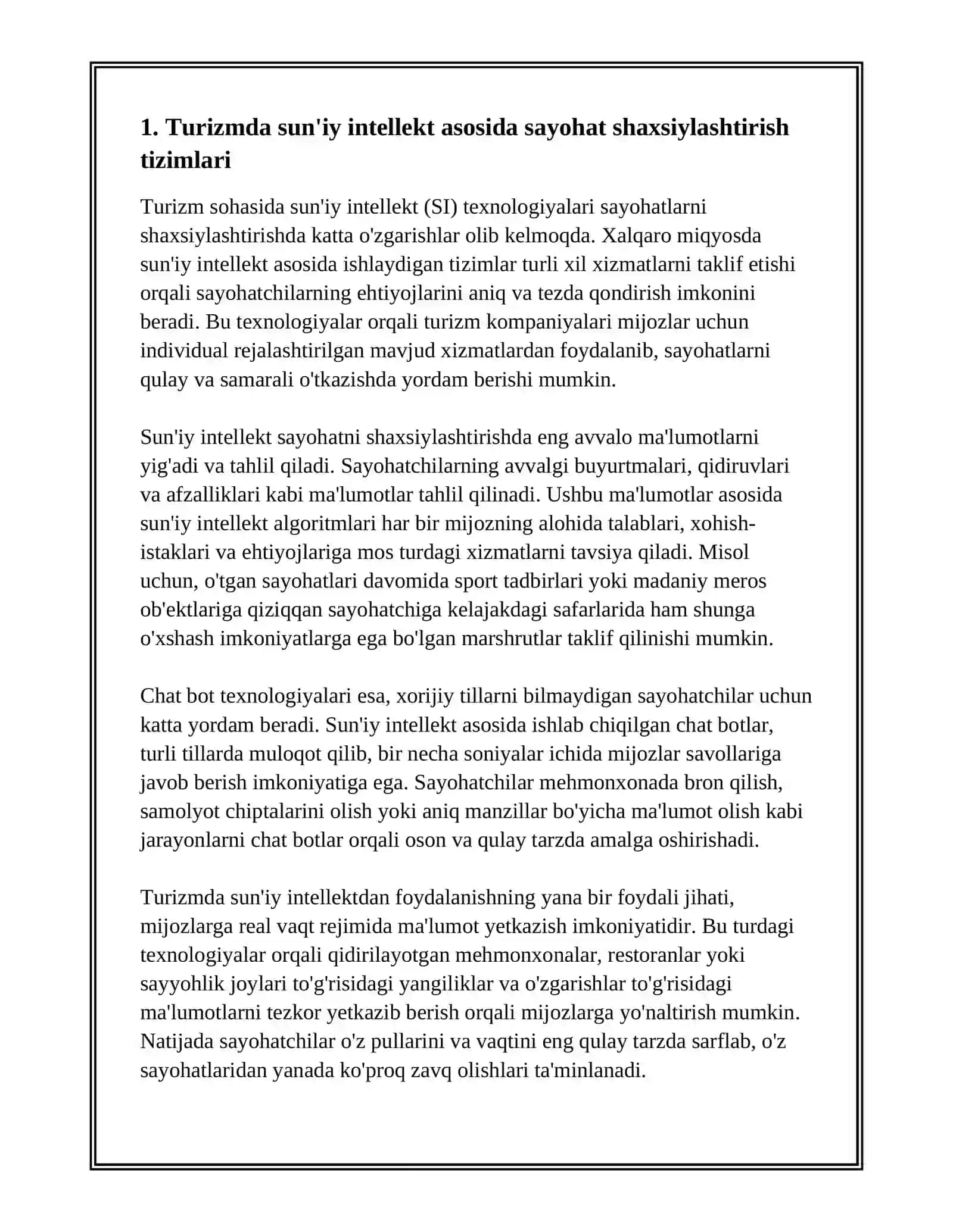 TURIZMDA SUNʼIY INTELLEKT VA CHAT BOT TEXNOLOGIYALAR 3