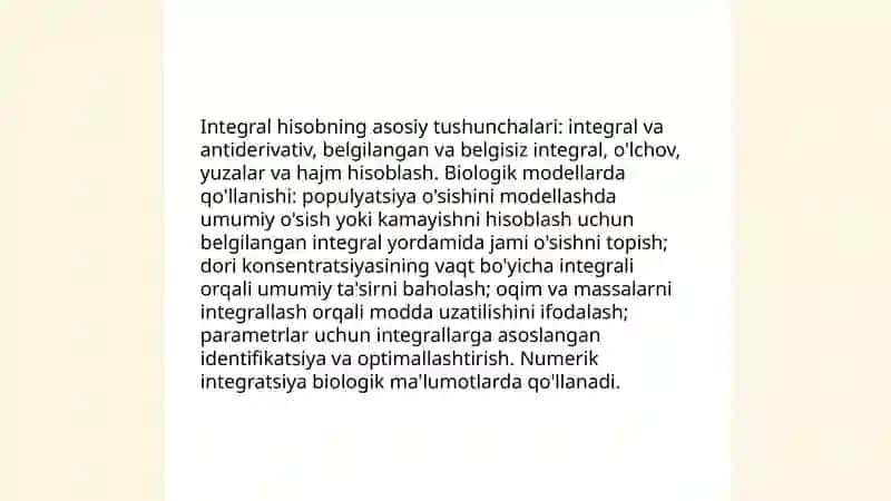 Biologik jarayonlarini modellashtrishda integral hisob 3