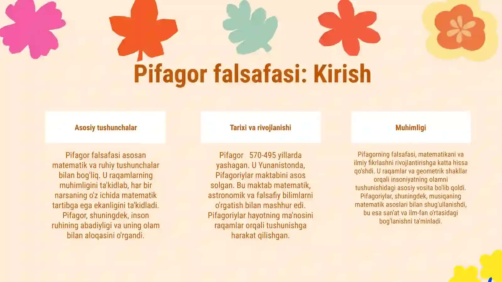 Pifagorning falsafa faniga qo'shgan hissasi 3