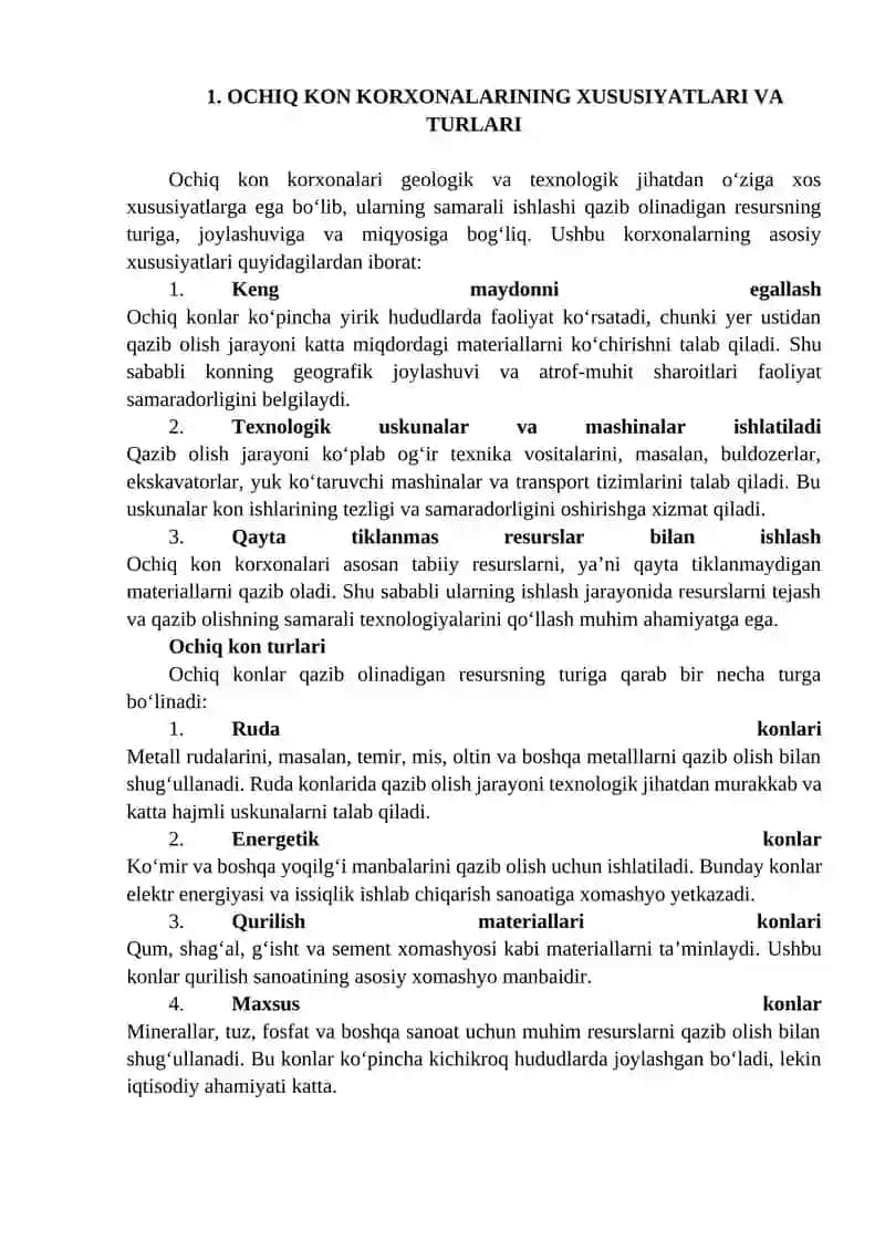 Ochiq kon korxonasi haqida umumiy ma’lumot 3
