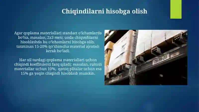 Qoplash materiallari vamiqdorihisoblansin 3