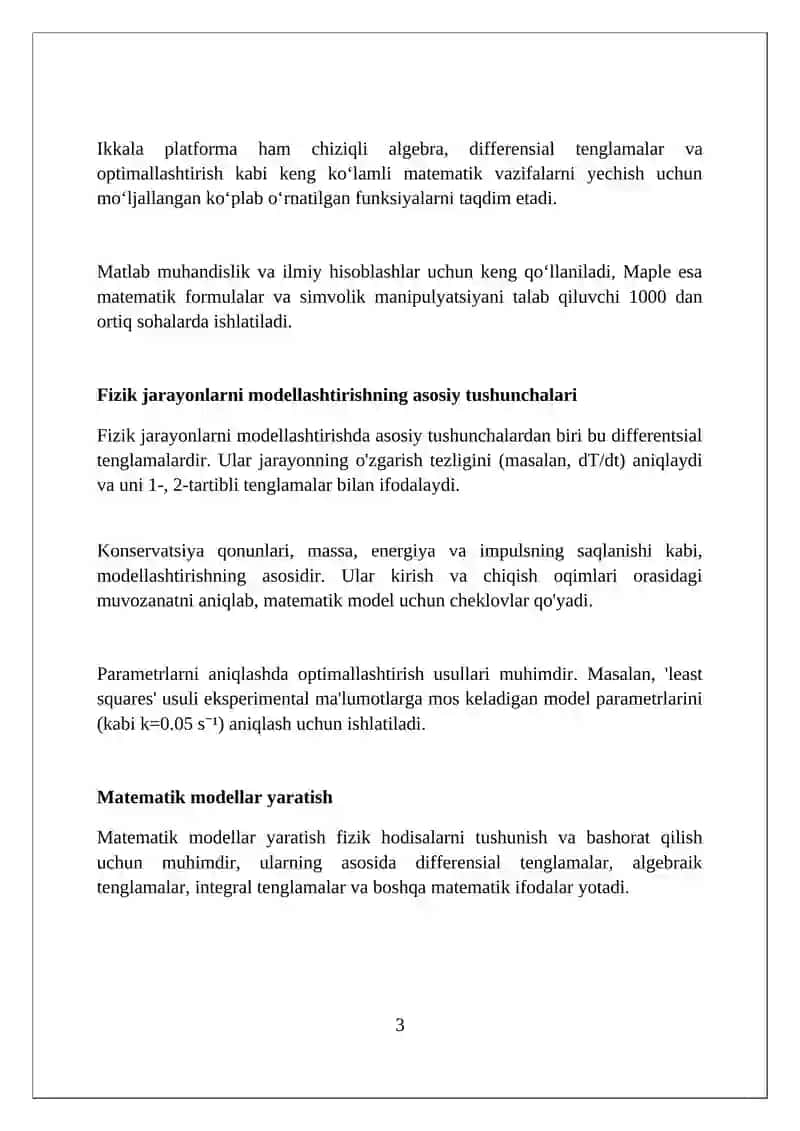 Fizik jarayonlarni Maple yoki Matlab yordamida modellashtirish 3