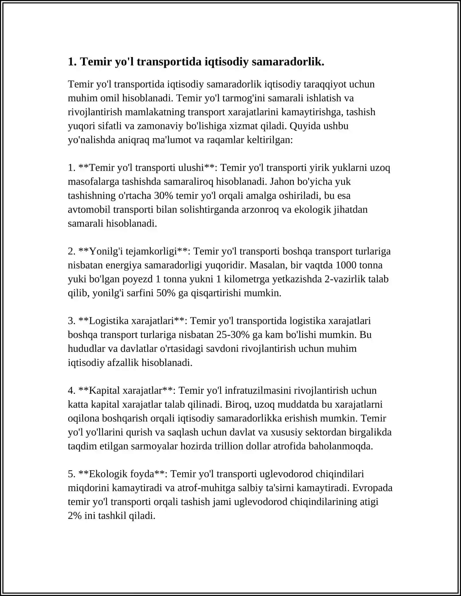 MUSTAQIL ISH Mavzu: TEMIR YÒLDA IQTISODIY TADQIQOTLARNING TOIFALANISHI 3