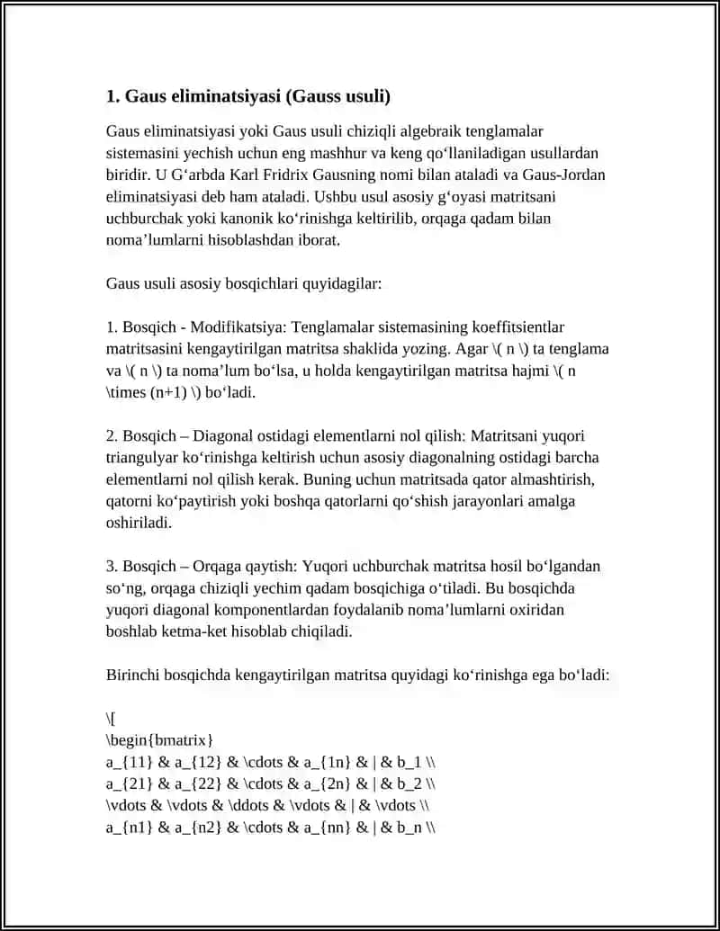 CHIZIQLI ALGEBRAIK TENGLAMALAR SISTEMASINI YECHISH USULLARI 3