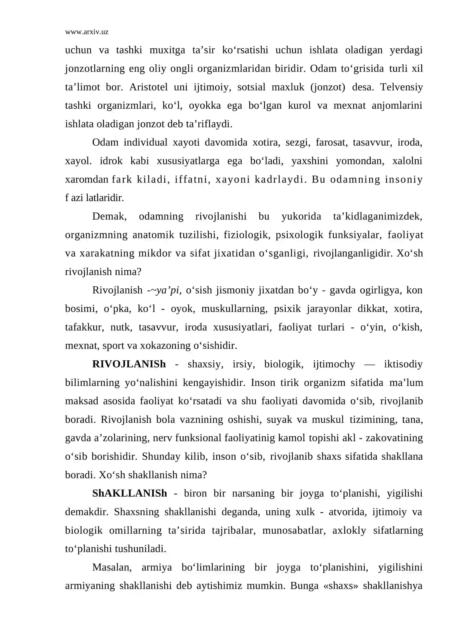 Shaxsning shakllanishi, rivojlanishi va tarbiya 3