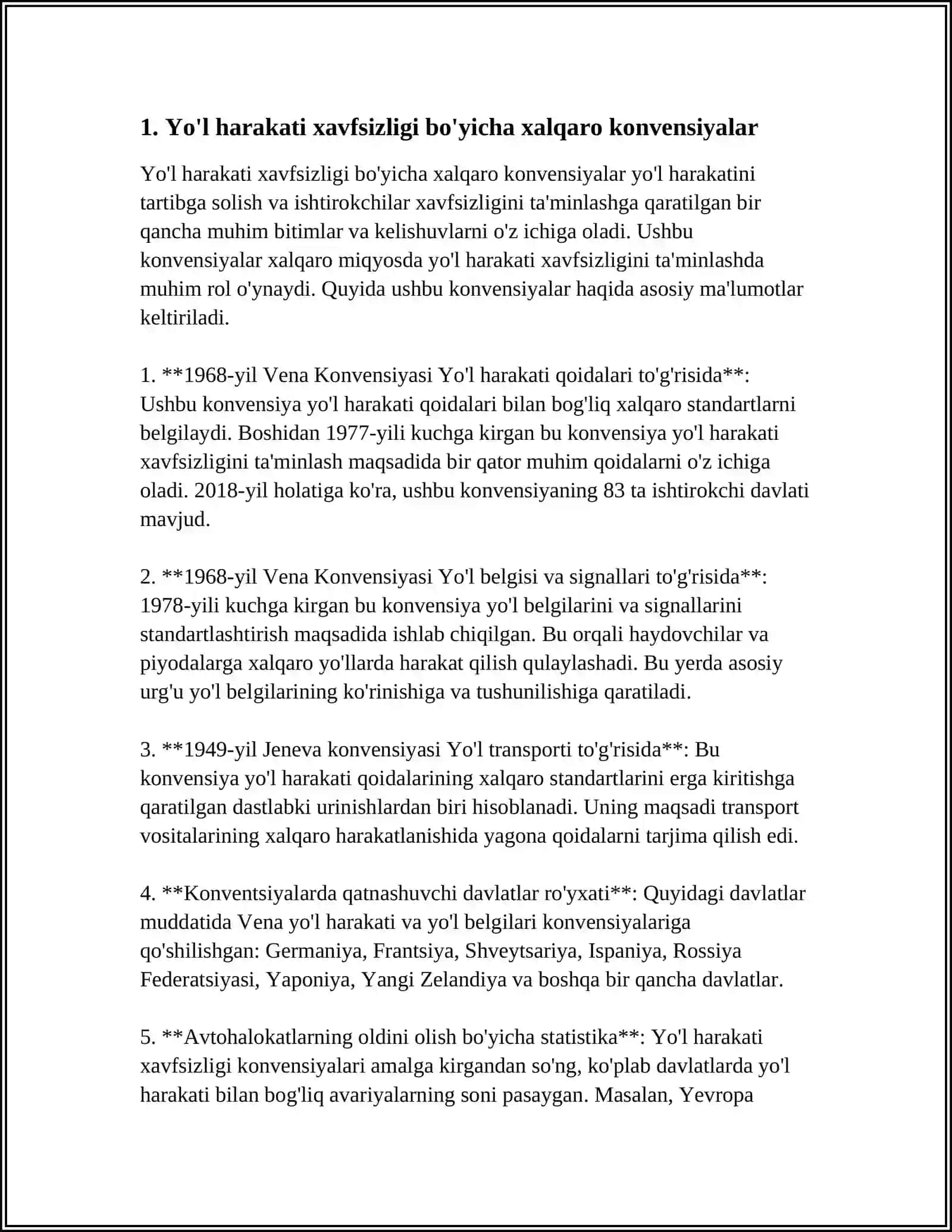 XORJIY MAMLAKATLARDA YO'I HARAKATI XAVFSIZLIGI TO'G'RISIDAGI QONUN XUJJATLARI 3