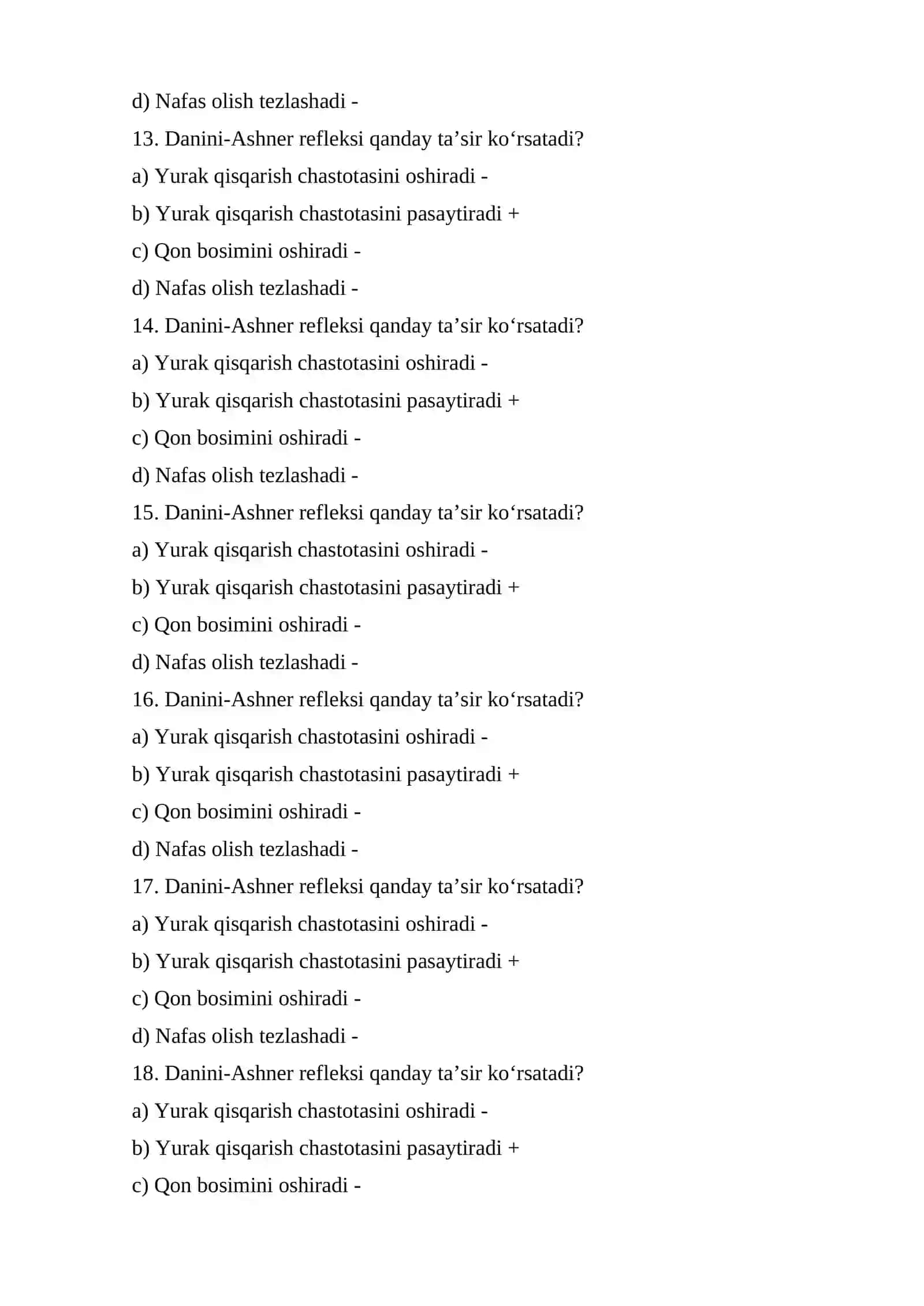 Yurak faoliyatini boshqarilishi - Test 3