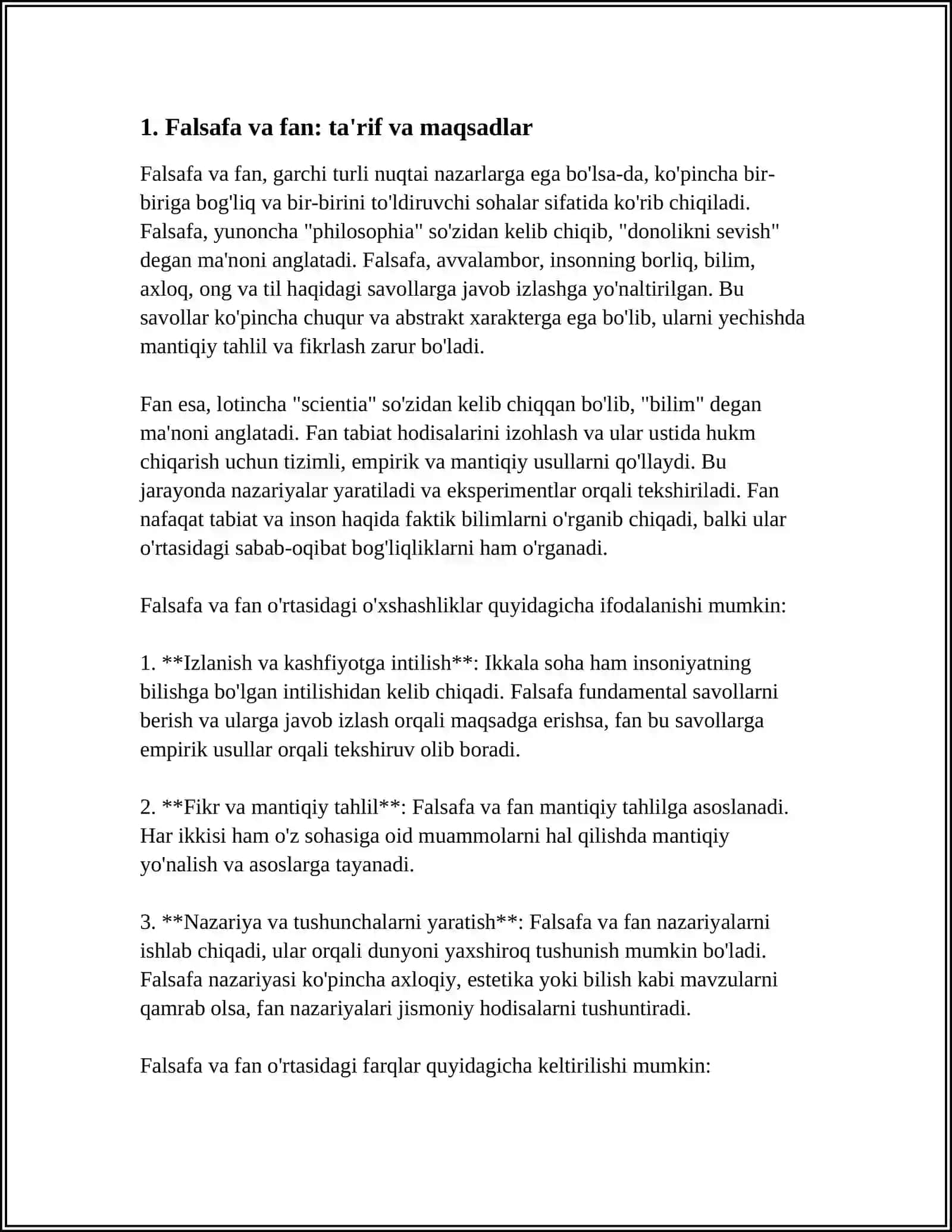 FALSAFA VA FAN O'XSHASHLIKLARI VA FARQLARI 3