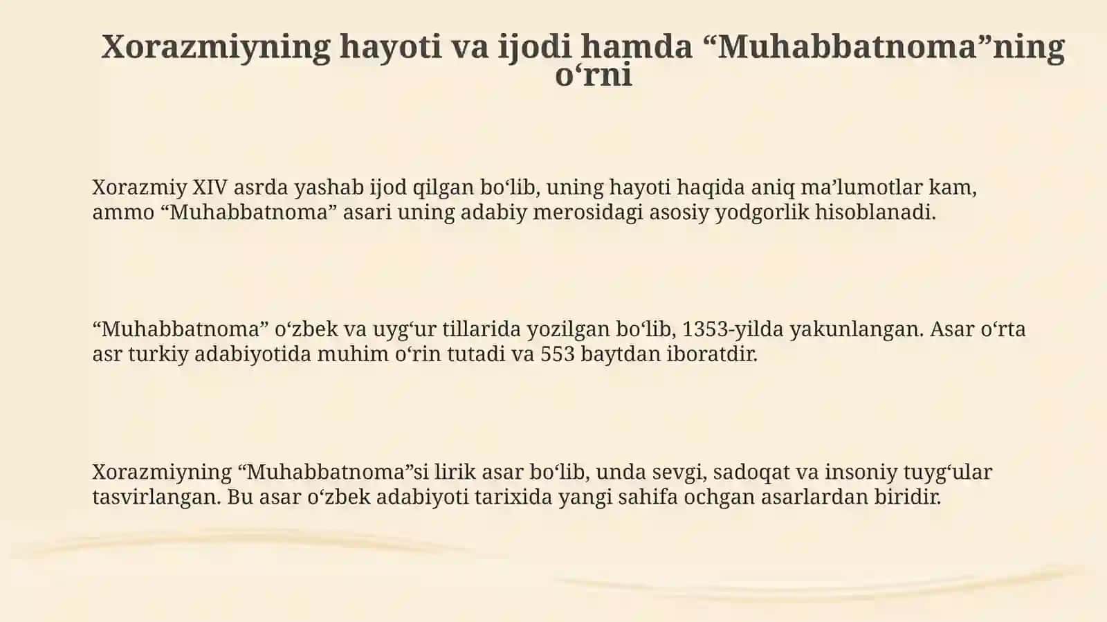 Xorazmiy“Muhabbatnoma”sivanomanavislikan`anasi 3