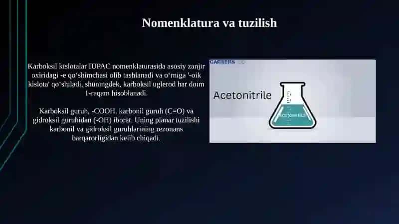 Karbon kislotalari xossalari va ishlatilishi 3