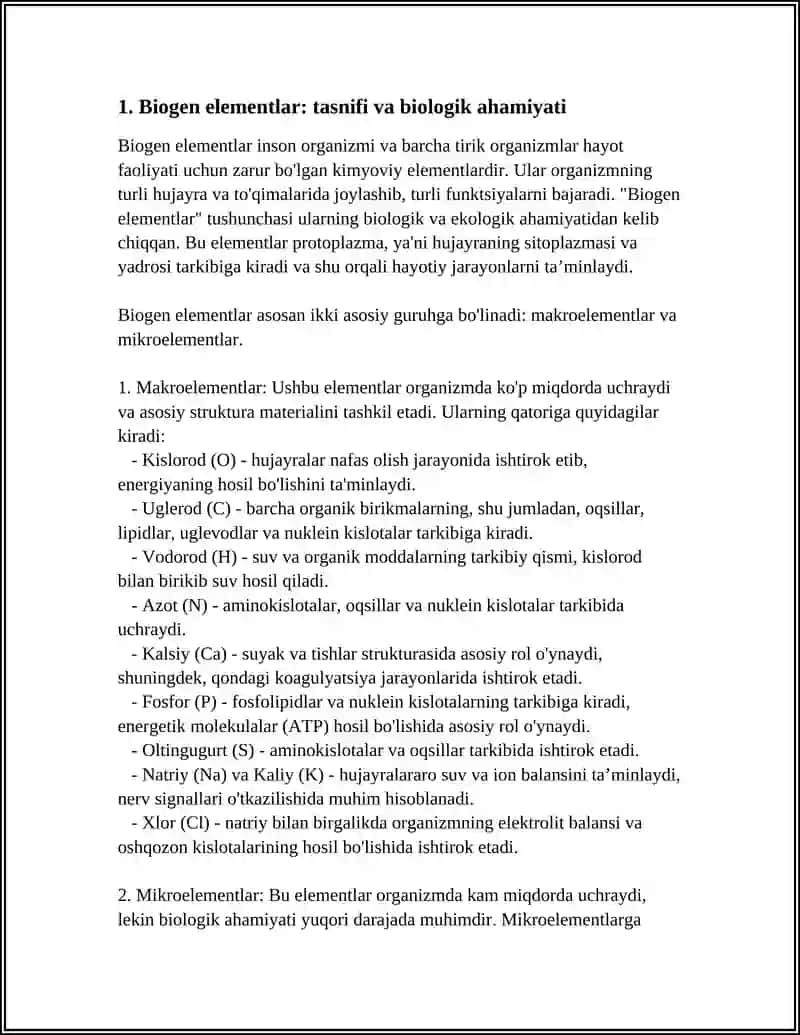 TIBBIY KIMYO. KIMYO VA ATROF MUHIT BIOGEN ELEMENTLAR 3