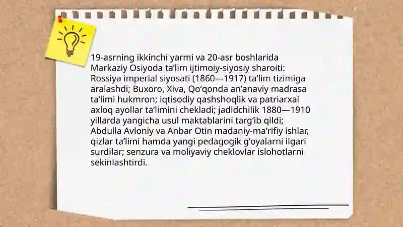 Markaziy Osiyoda taʼlimning ijtimoiy-siyosiy sharoiti 3