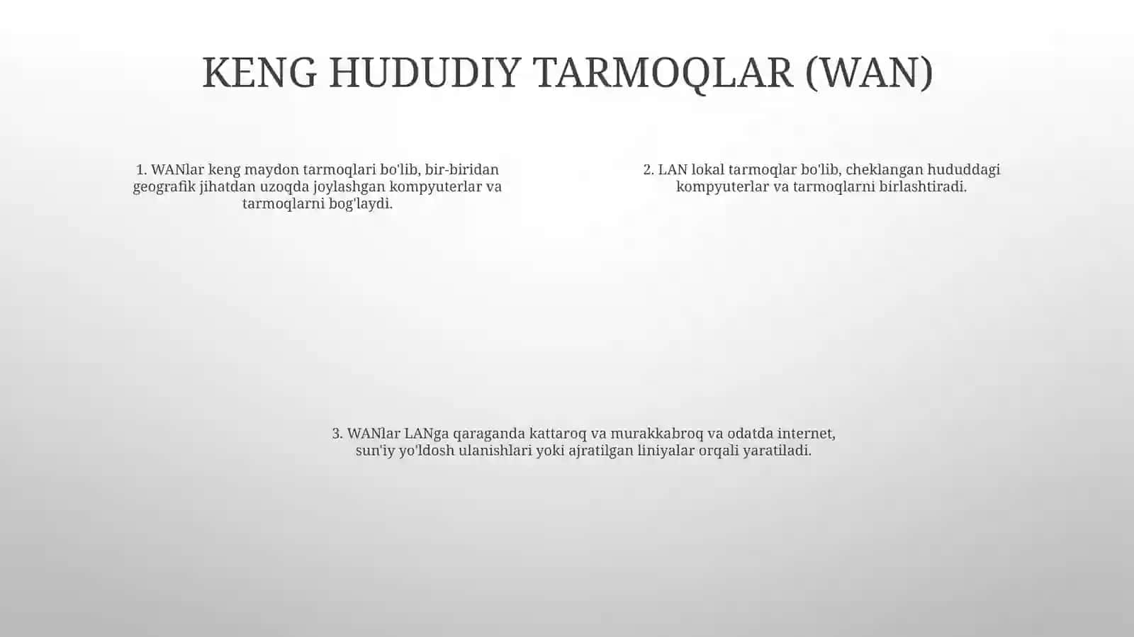 Lokal Va Global Kompyuter Tarmoqlari, Axborotlarini Qayta Ishlash Tarmoq Texnologiyalari 3
