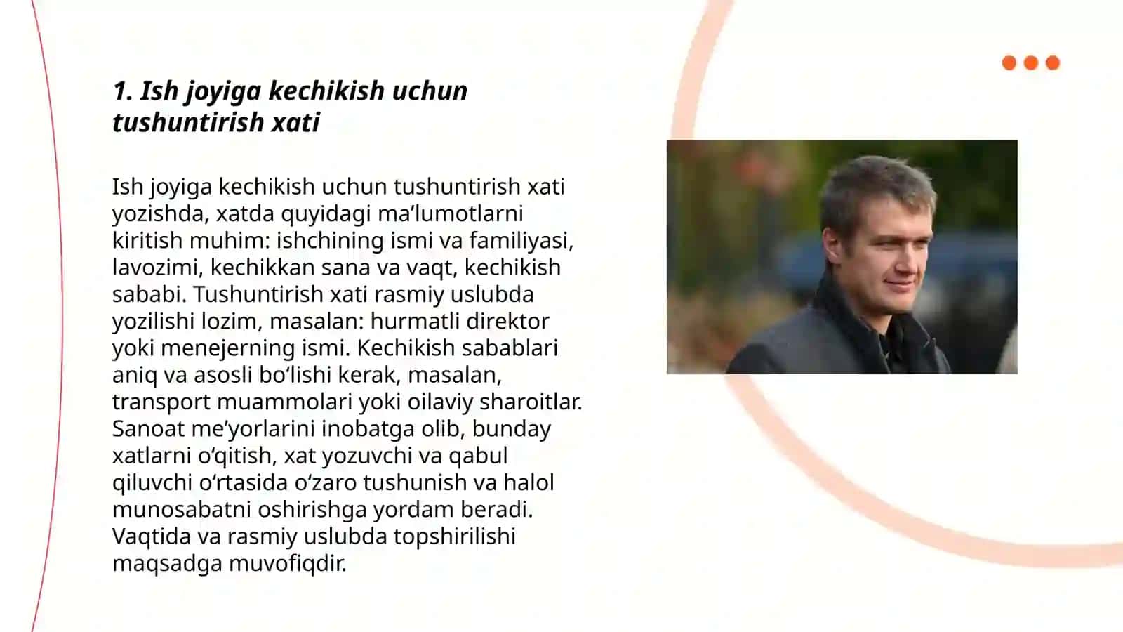 Ish joyiga kechikish uchun tushuntirish xati 3