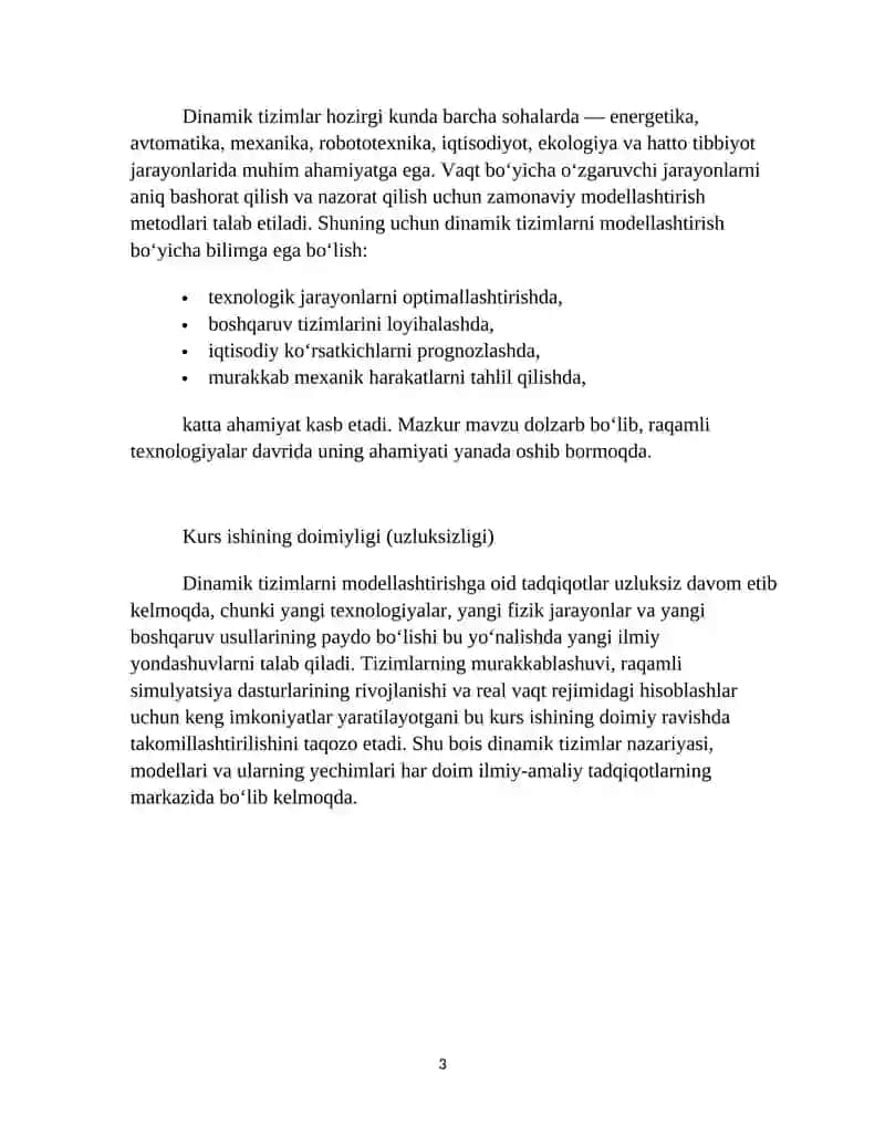 Dinamik tizimlar va ularning modellashtirilgan yechimlari 3