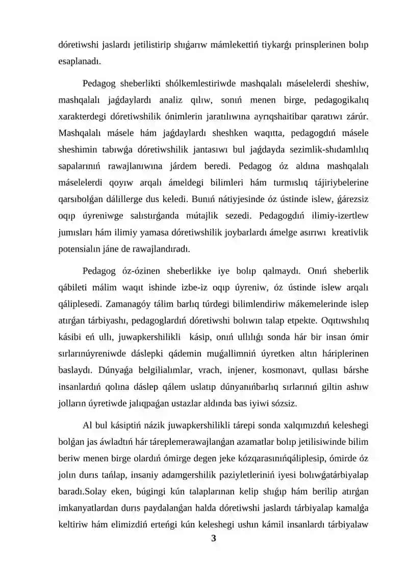 KURS JUMISI OQÍTÍWSHÍNÍŃ TÁLIM PROCESSINDEGI SHEBERLIGI 3