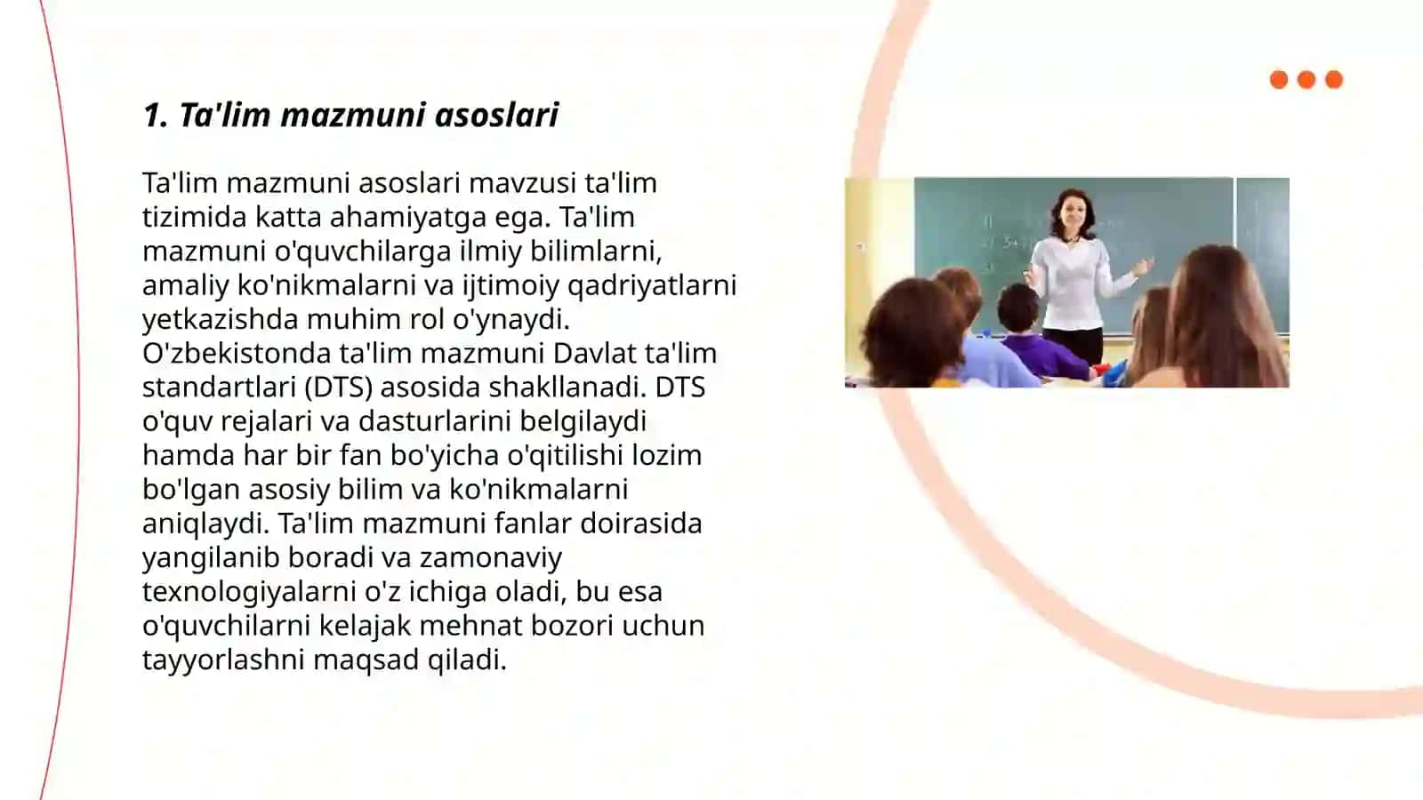 Ta’lim mazmuni.Davlat ta’lim stamdarti 3