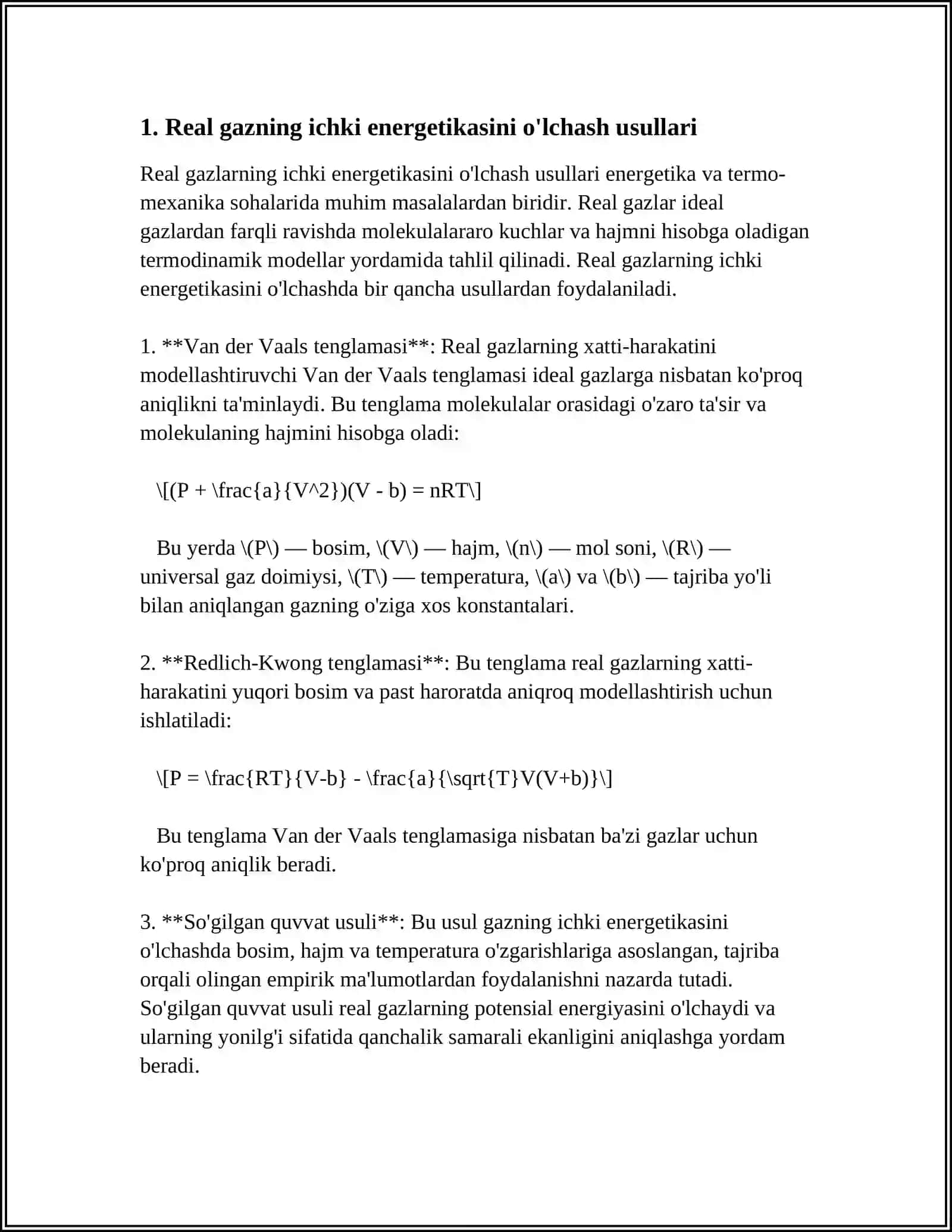 REAL GAZNING ICHKI ENERGIYASI JOUL TOMSON EFFEKTI 3