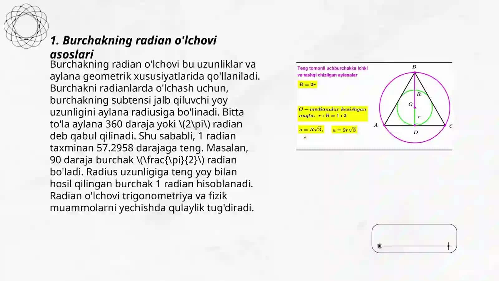 Burchakning radian o'lchovi 3