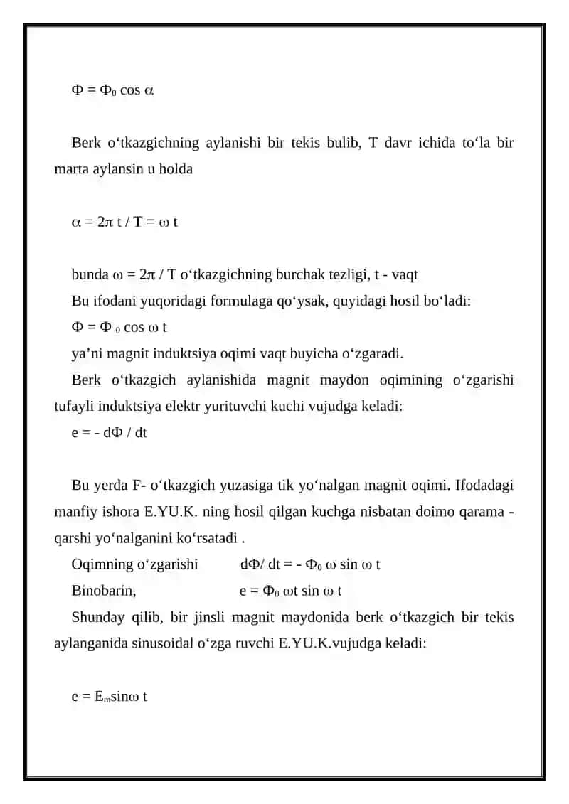 Sinusoidal O‘zgaruvchan Toki 3