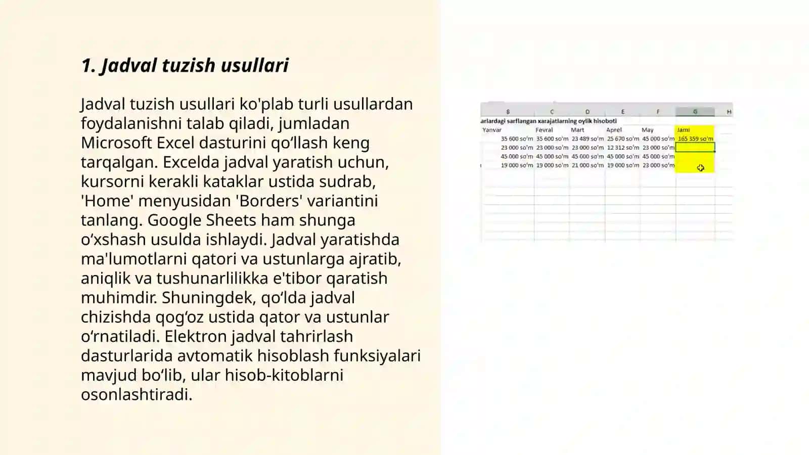 Jadval tuzish usullari 3