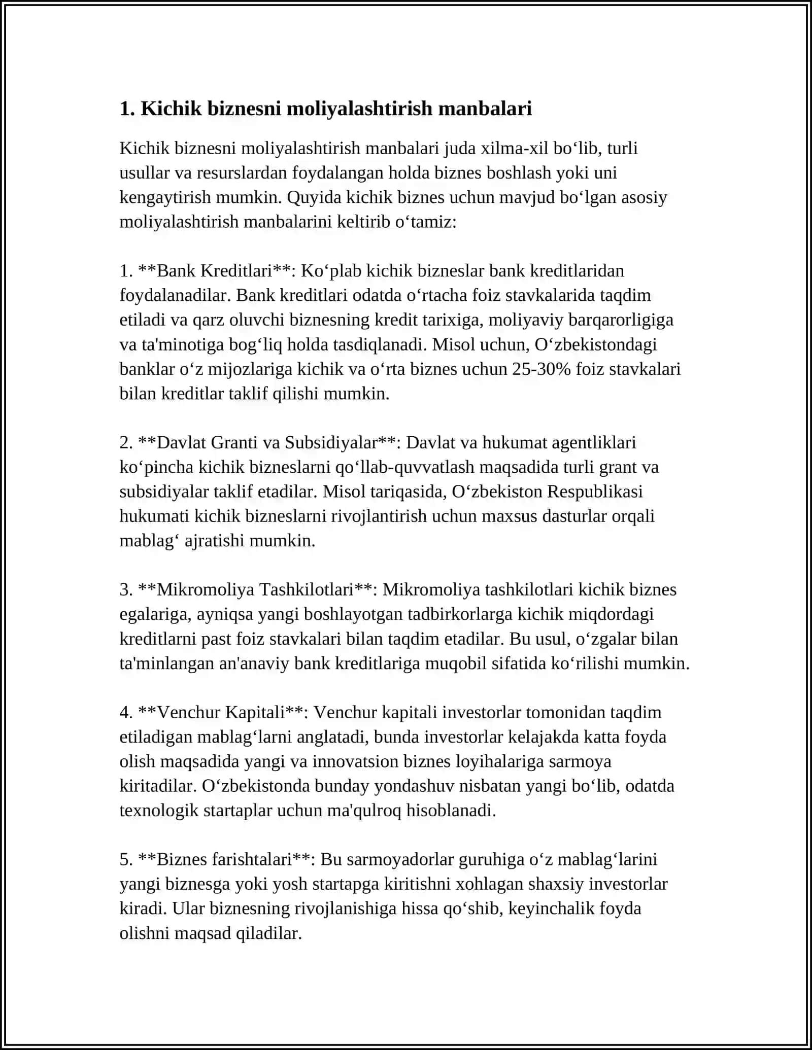 KICHIK BIZNES VA XUSUSIY TADBIRKORLIKNI RIVOJLANTIRISH MASALALARI 3
