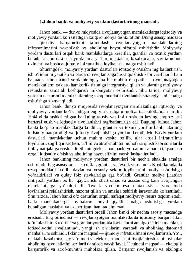 Jahon bankining moliyaviy yordam dasturi 3