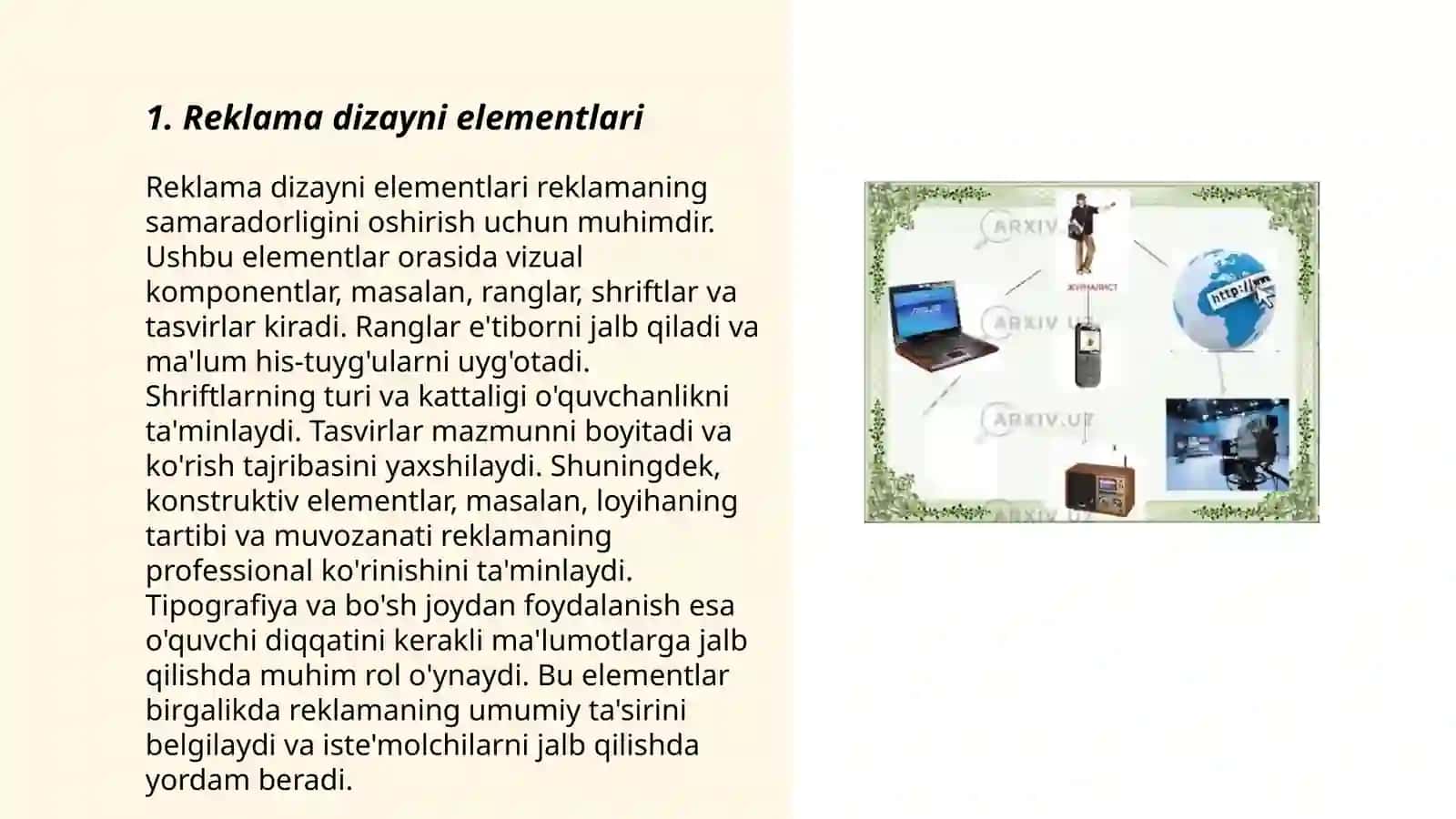 Reklama vositalarining asosiy unsurlari 3