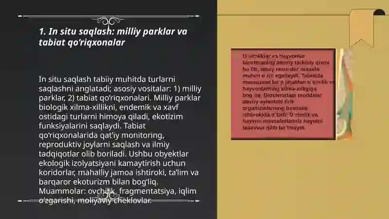 O’simliklar va hayvonlar turlarini saqlash usullari 3