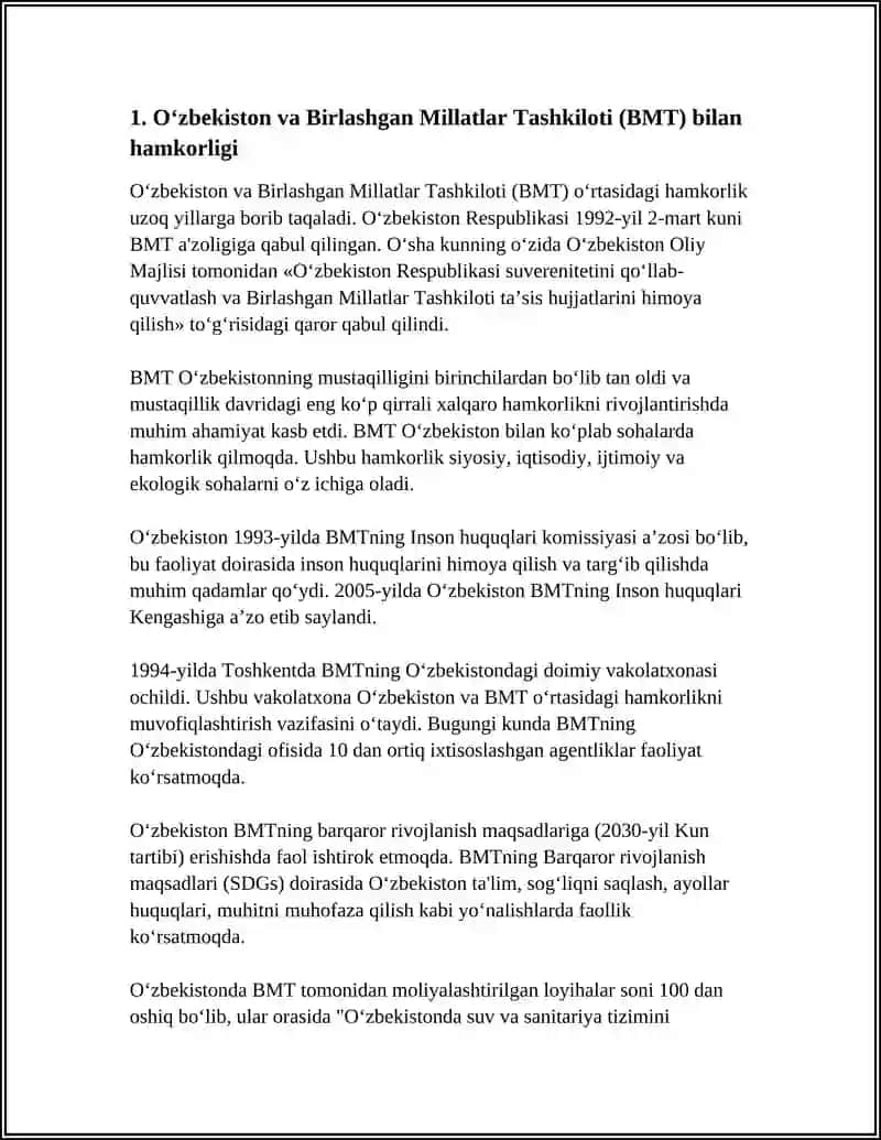 OʻZBEKISTONNING XALQARO TASHKILOTLAR BILAN HAMKORLIGI 3