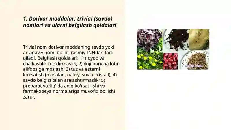 Dorivor moddalarning trivial nomlari 3