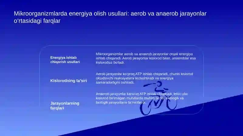Mikroorganizmlar tomonidan energiya olish usullari. Hujayra energiyasining shakllari va hosil bo‘lish usullari. Fermentatsiya (bijg‘ish). Uglevodlarni fermentatsiya qilish yo‘llari. Fermentatsiya turlari 3