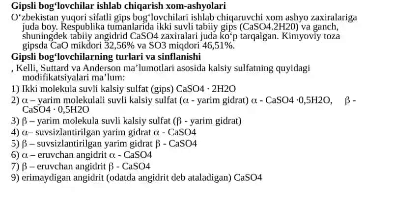 GIPSLI BOG‘LOVCHILAR ISHLAB CHIQARISHTEXNOLOGIYASI 3