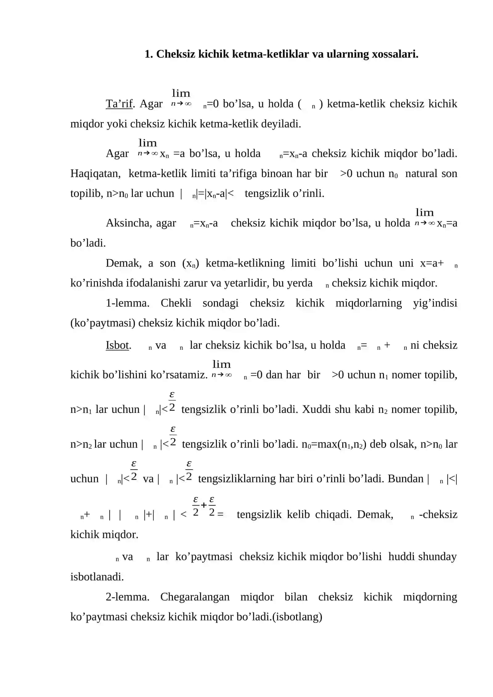 Cheksiz katta va cheksiz kichik miqdorlar 3
