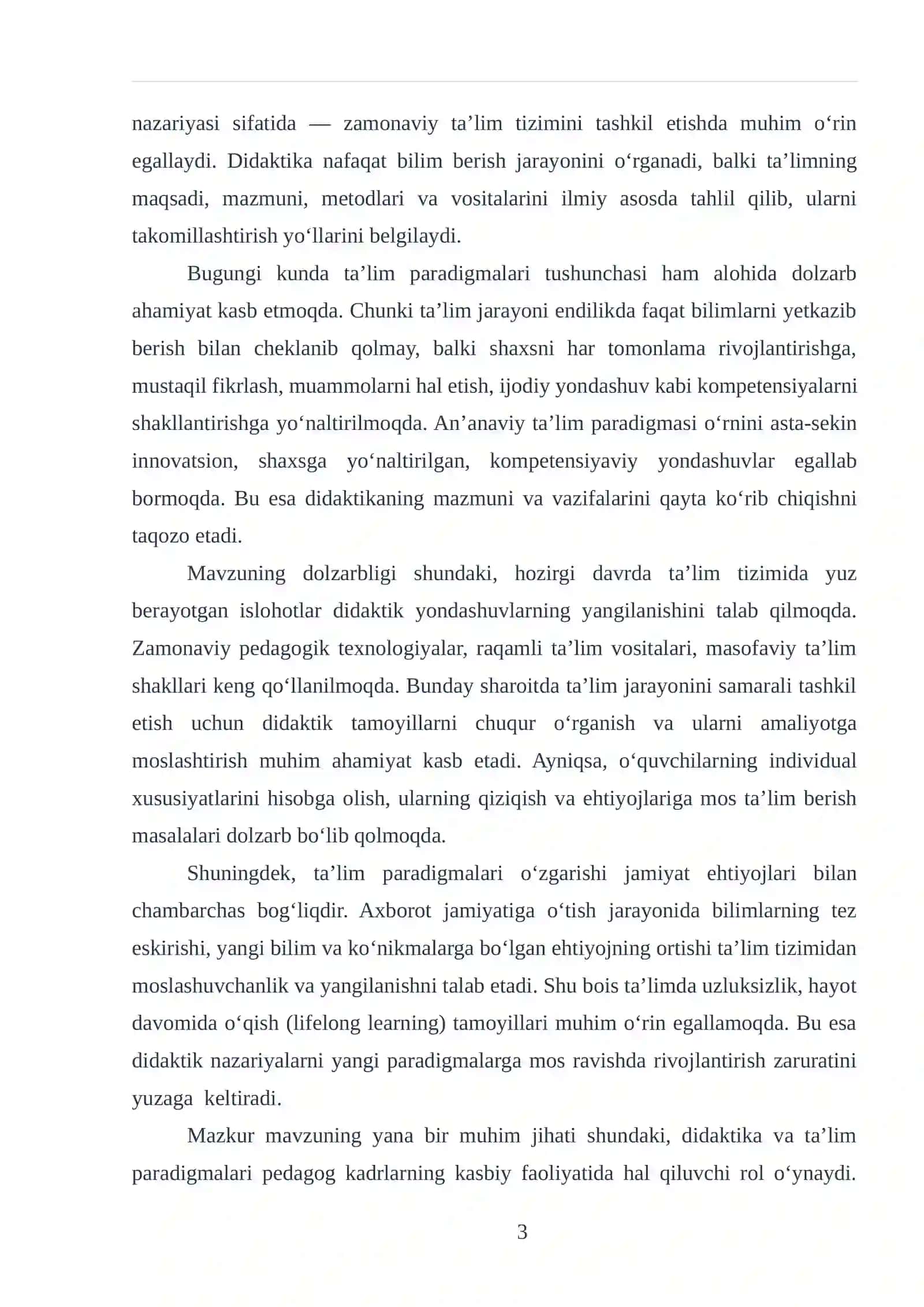 Didaktika ta’lim nazariyasi sifatida. Ta’lim paradigmalari 3